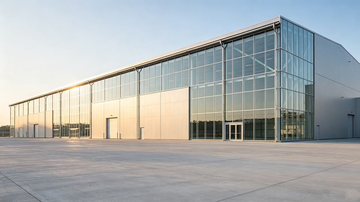 Steel structure warehouse with glass walls